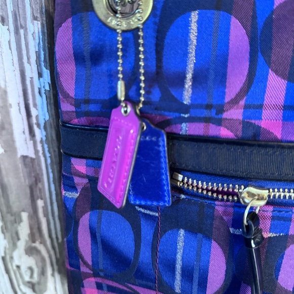 Coach Poppy Tartan C Signature Design Navy/ Pink Plaid Handbag - Picture 8 of 16